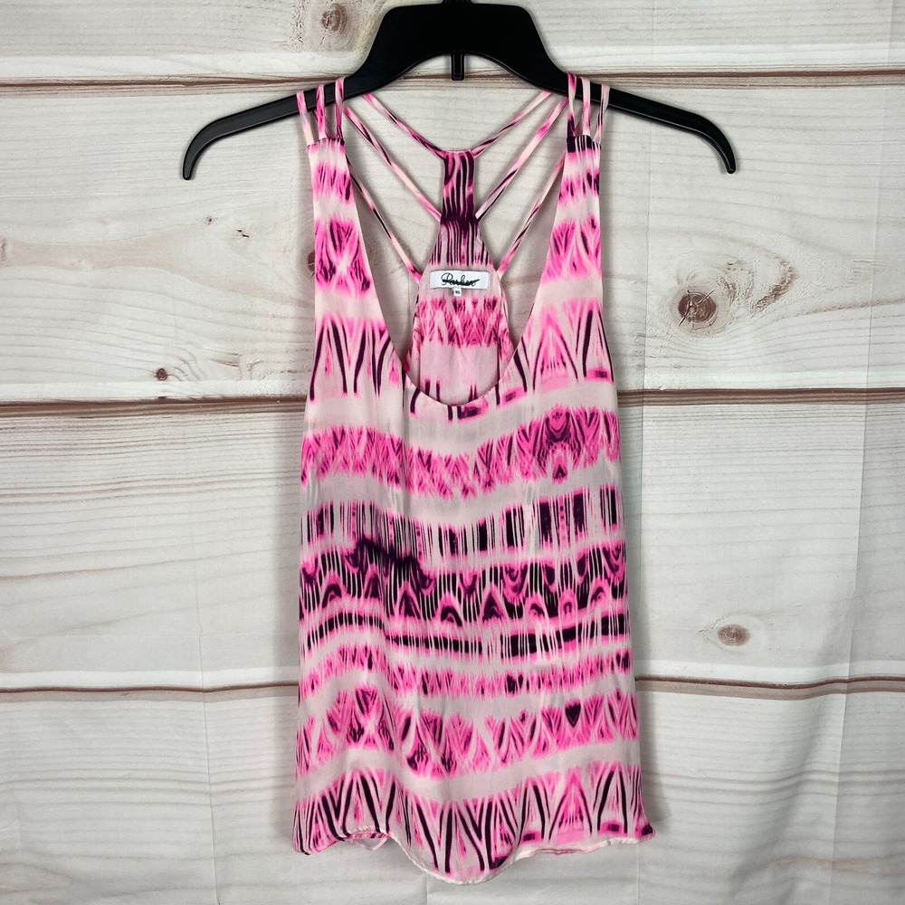 Parker Top Womens XS Pink Stripe Silk Tank Blouse Scoop Neck Sleeveless Strappy